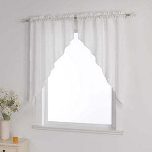 Short Curtains in Valance Style with Check Pattern Set of 2 - White, H x W 90 x 60cm