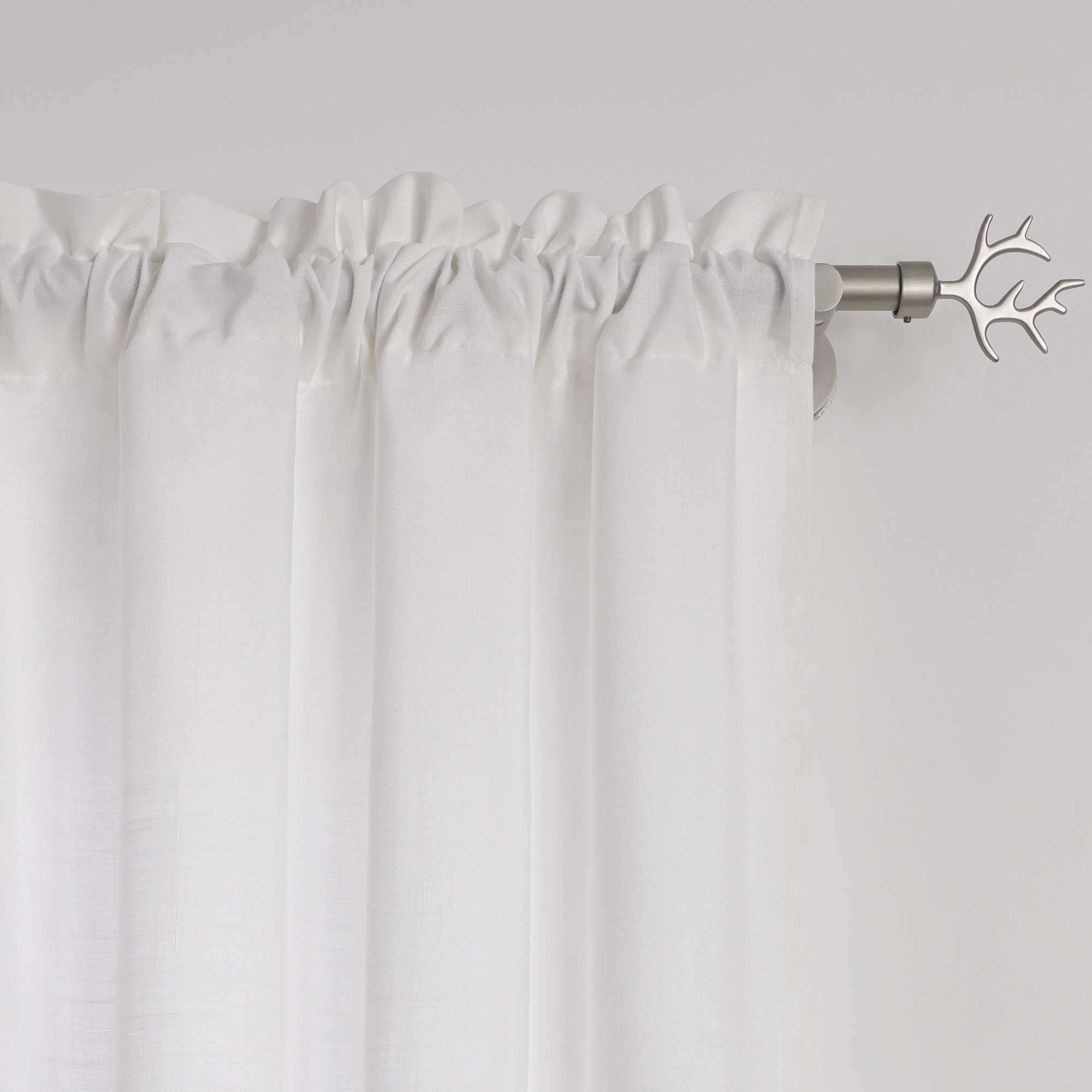 Short Curtains in Valance Style with Check Pattern Set of 2 - White, H x W 90 x 90cm