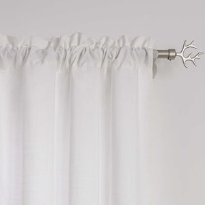 Short Curtains in Valance Style with Check Pattern Set of 2 - White, H x W 90 x 90cm