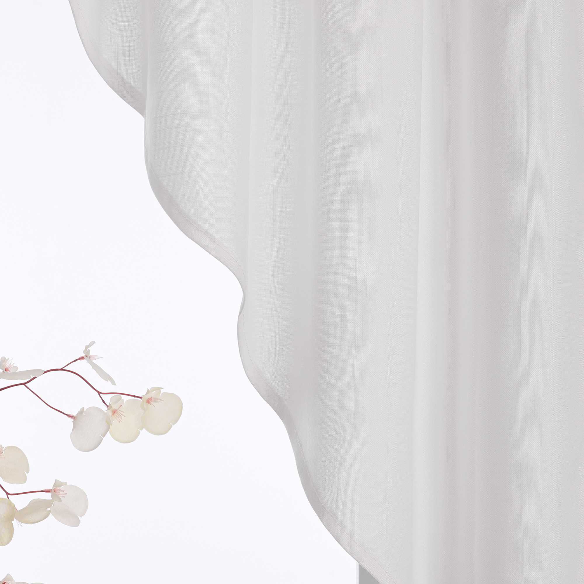 Short Curtains in Valance Style with Check Pattern Set of 2 - White, H x W 90 x 110cm