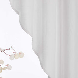 Short Curtains in Valance Style with Check Pattern Set of 2 - White, H x W 90 x 110cm