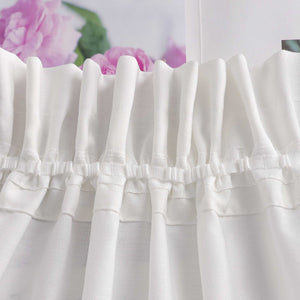 Short Curtains in Valance Style with Check Pattern Set of 2 - White, H x W 120 x 125cm
