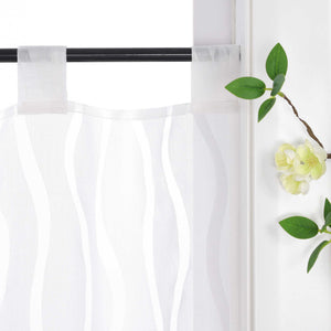 Cafe Curtain with Tab-Top Hanging Modern with Wave Stripes White 1 Piece - White, W x H 90 x 60cm