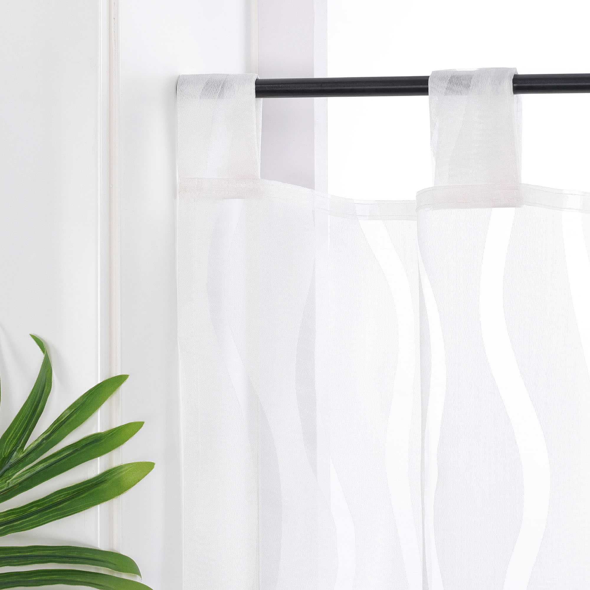 Cafe Curtain with Tab-Top Hanging Modern with Wave Stripes White 1 Piece - White, W x H 120 x 45cm