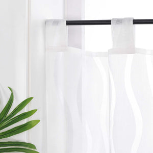 Cafe Curtain with Tab-Top Hanging Modern with Wave Stripes White 1 Piece - White, W x H 120 x 45cm