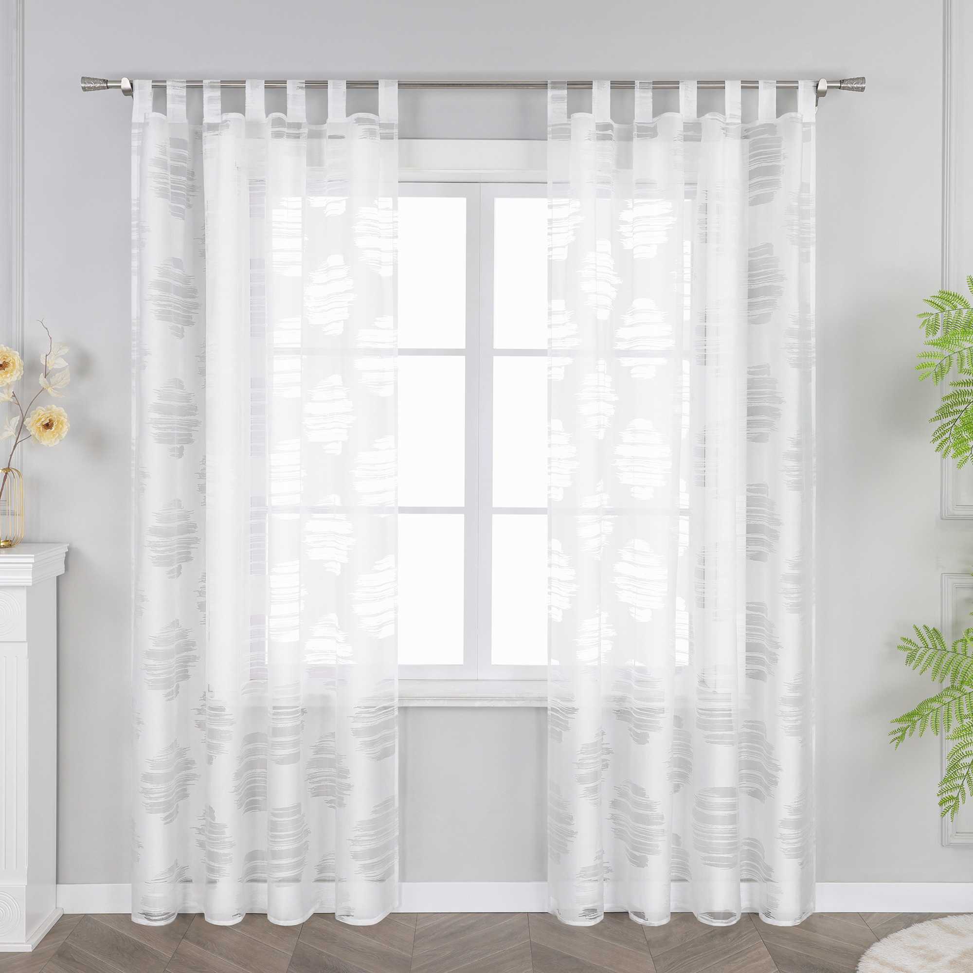 Curtain with Wavy Circle Pattern - Tab-Top Hanging - Gray, W x H 140 x 245cm