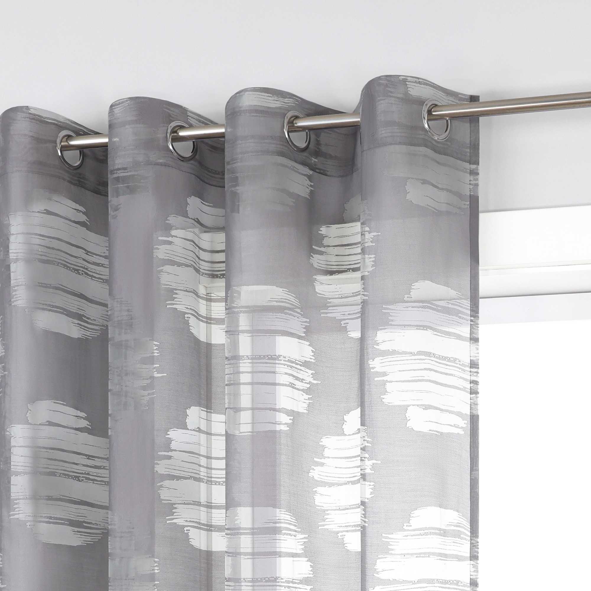 Curtain with Wavy Circle Pattern - Grommet Hanging - White, W x H 140 x 225cm