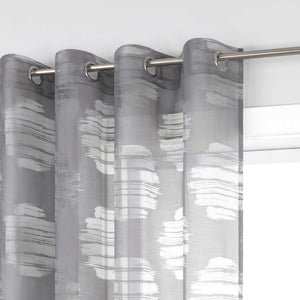 Curtain with Wavy Circle Pattern - Grommet Hanging - White, W x H 140 x 225cm