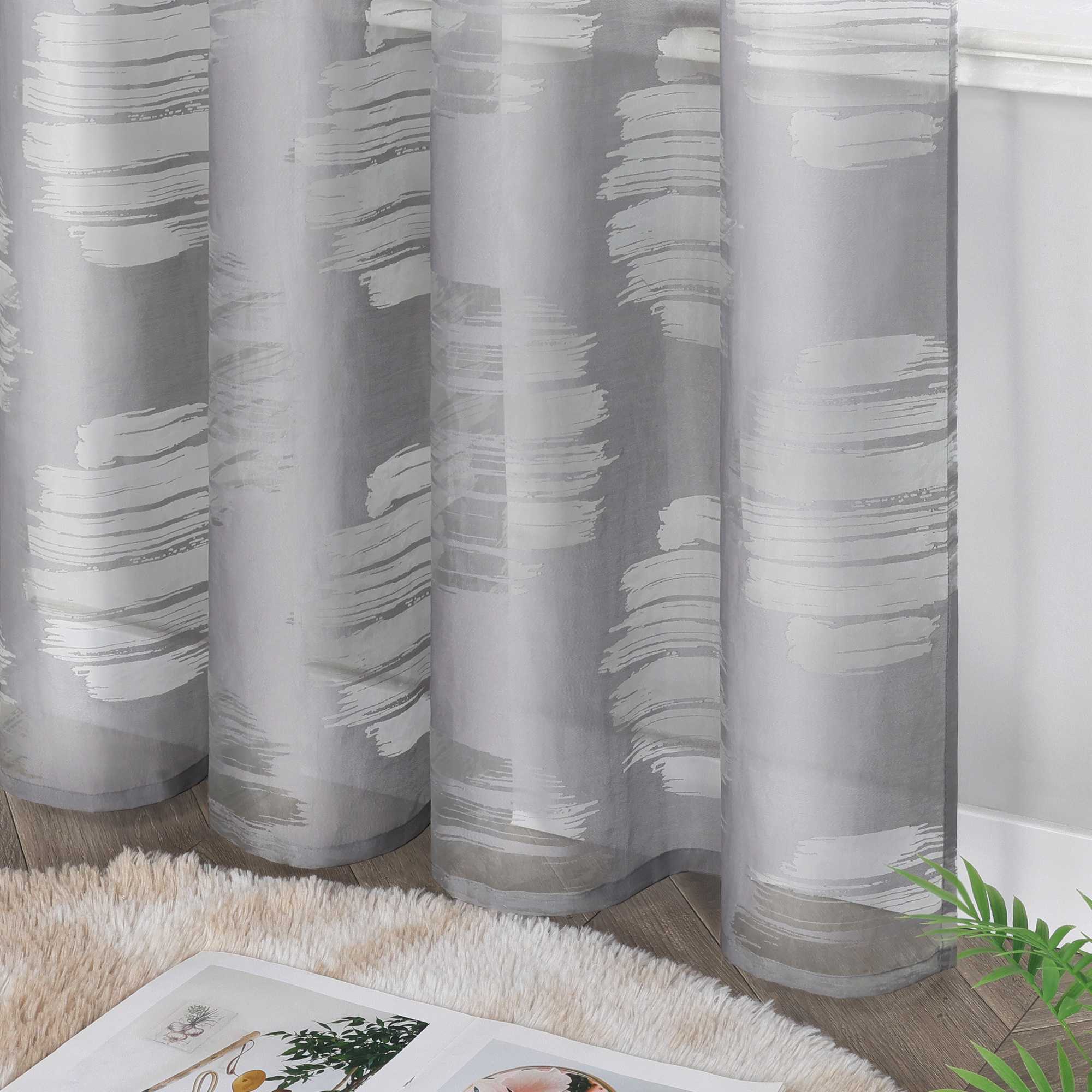 Curtain with Wavy Circle Pattern - Grommet Hanging - Gray, W x H 140 x 145cm
