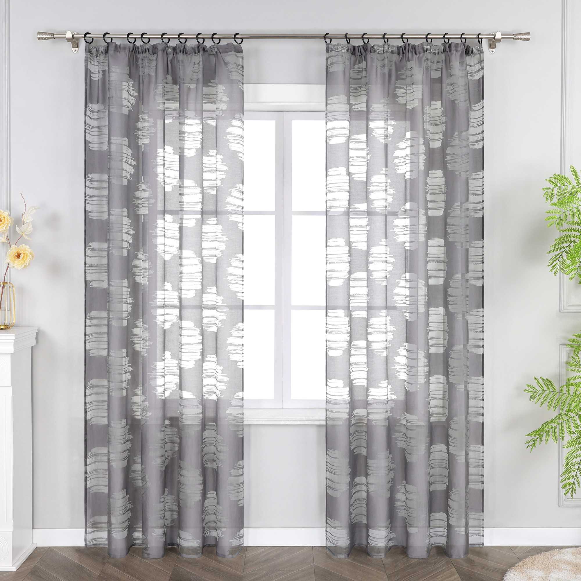 Curtain with Wavy Circle Pattern - Curtain-Tape Hanging - White, W x H 140 x 145cm