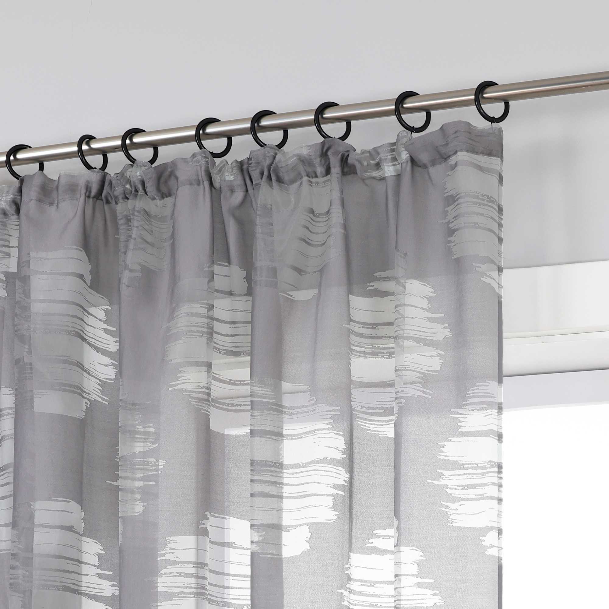 Curtain with Wavy Circle Pattern - Curtain-Tape Hanging - Gray, W x H 140 x 175cm