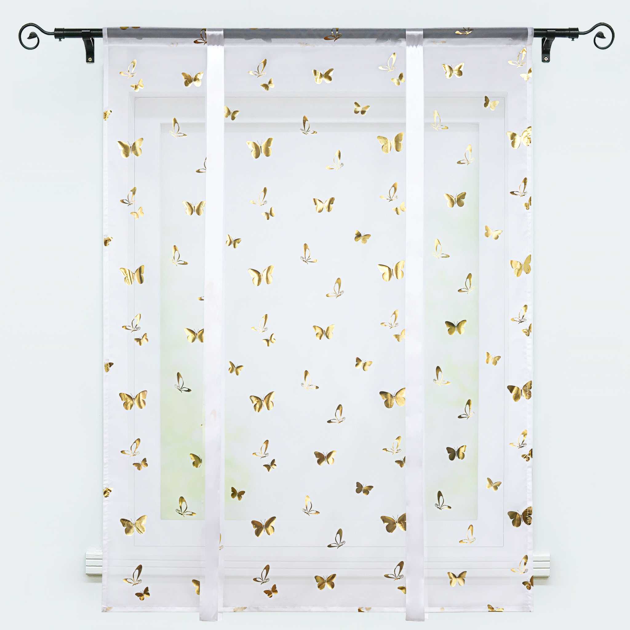 Roman Shades with Butterfly Pattern Adjustable Gathered Folds 1 Piece - Gold, H x W 140 x 100cm