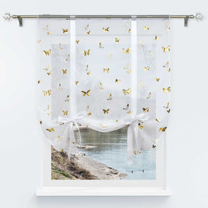Roman Shades with Butterfly Pattern Adjustable Gathered Folds 1 Piece - Gold, H x W 140 x 120cm