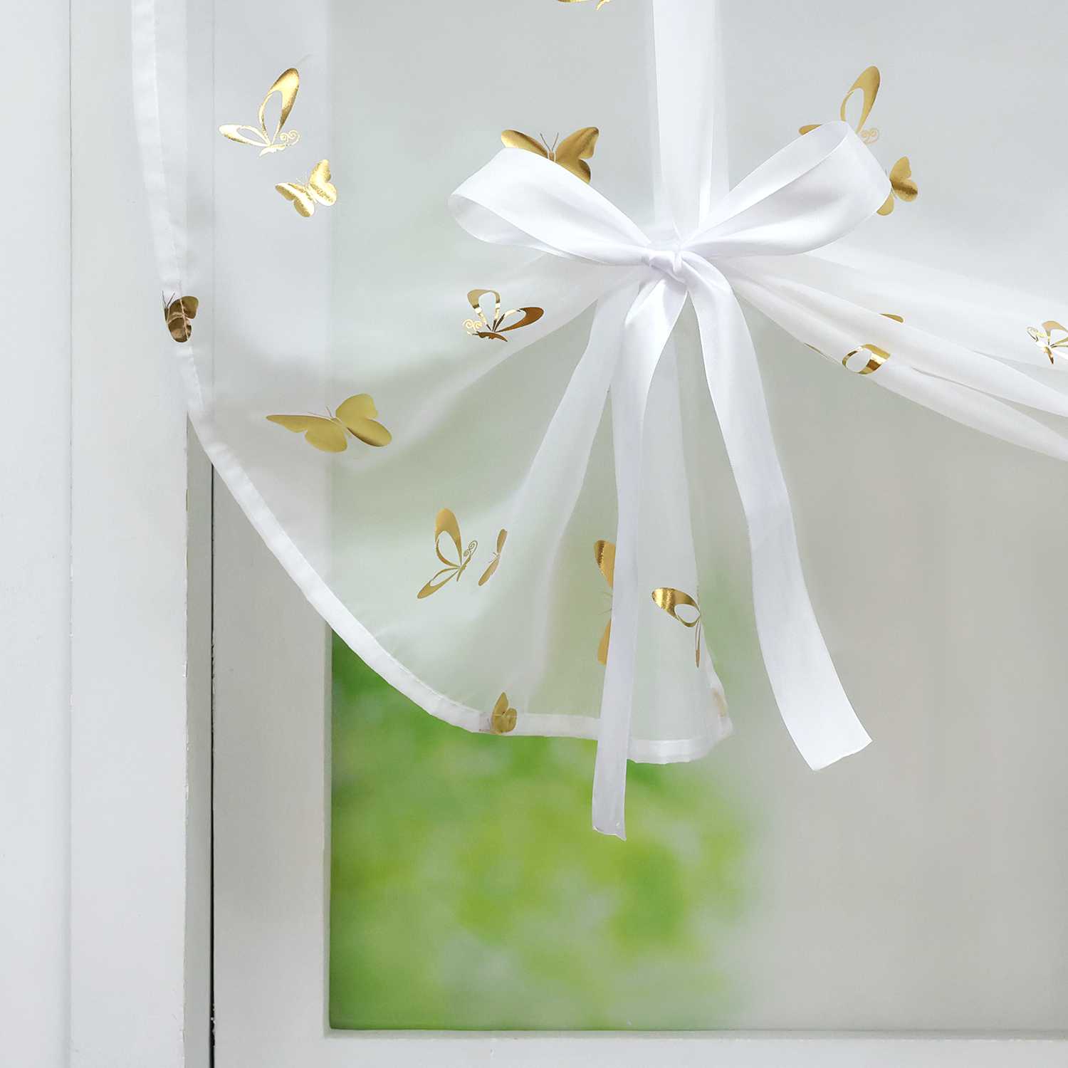 Roman Shades with Butterfly Pattern Adjustable Gathered Folds 1 Piece - Gold, H x W 140 x 140cm