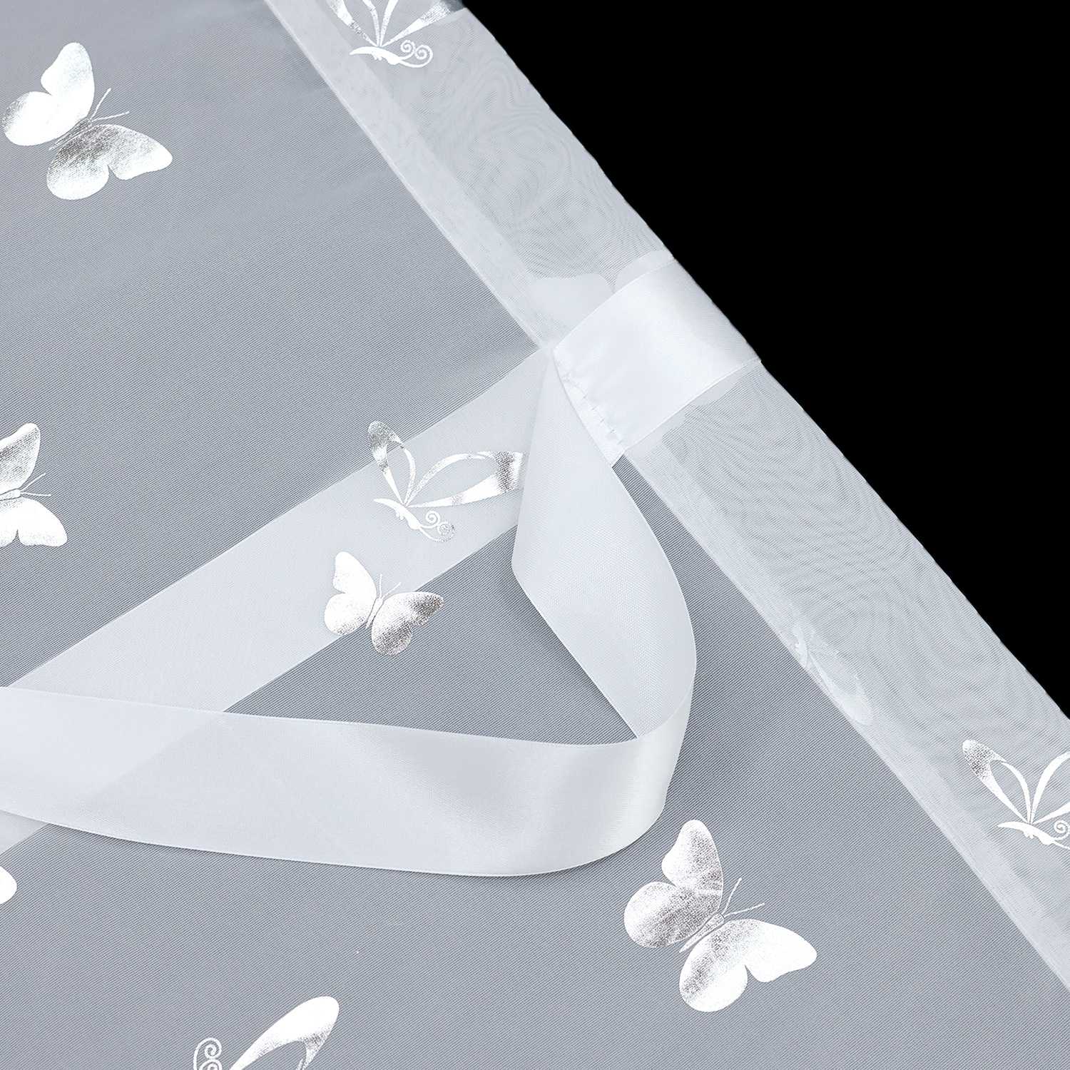 Roman Shades with Butterfly Pattern Adjustable Gathered Folds 1 Piece - Silver, H x W 140 x 140cm
