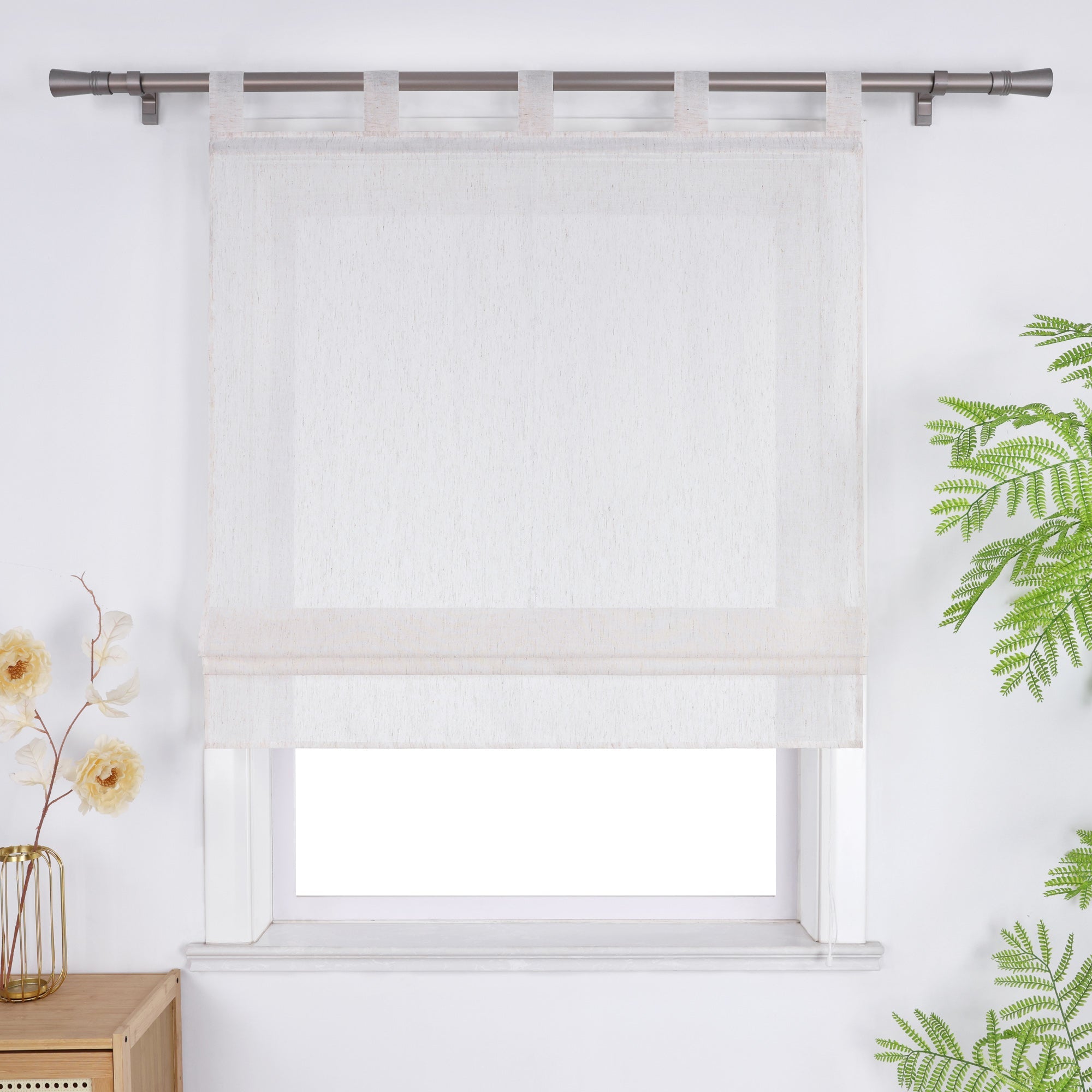 Roman Shade Semi-Sheer with Fine Linen Texture made of Polyester 1 Piece - Tab-Top Panel, W x H 100 x 140cm