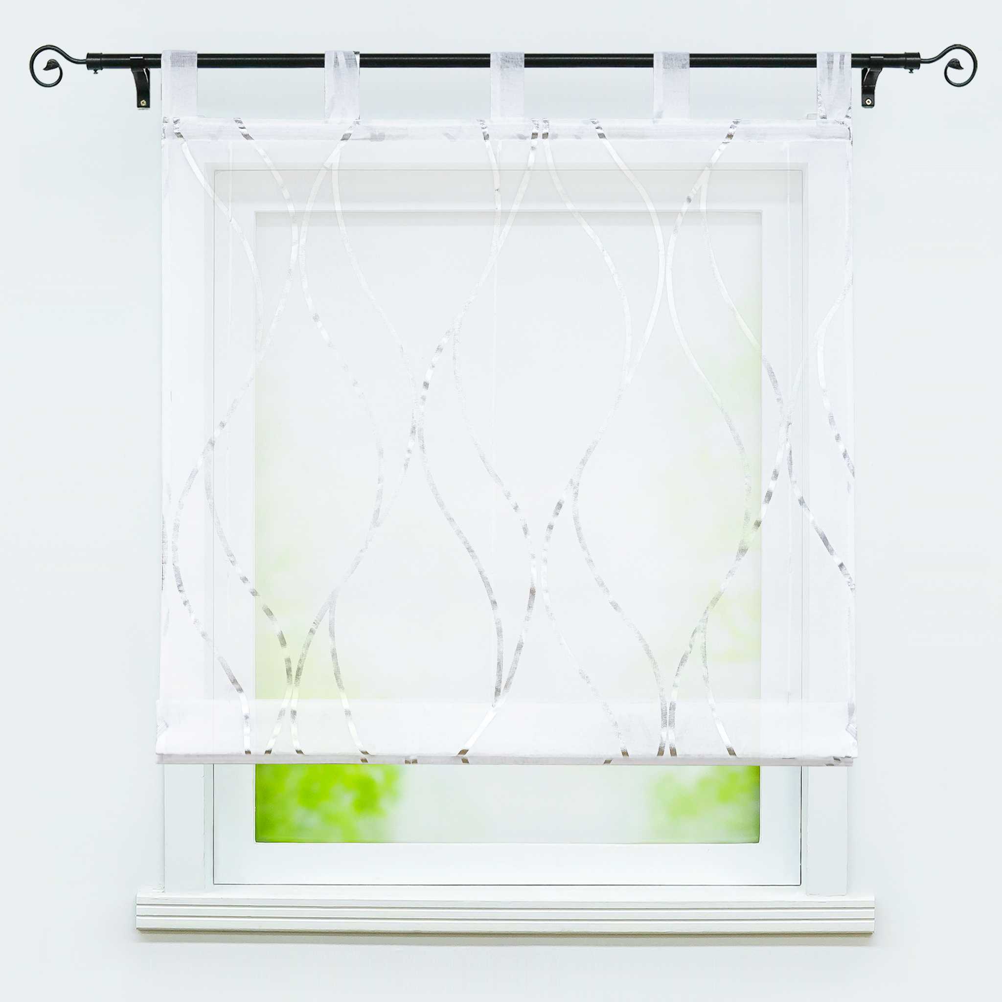 Roman Shade with Subtle Wave Pattern Light-Filtering 1 Piece - Silver, W x H 60 x 145cm