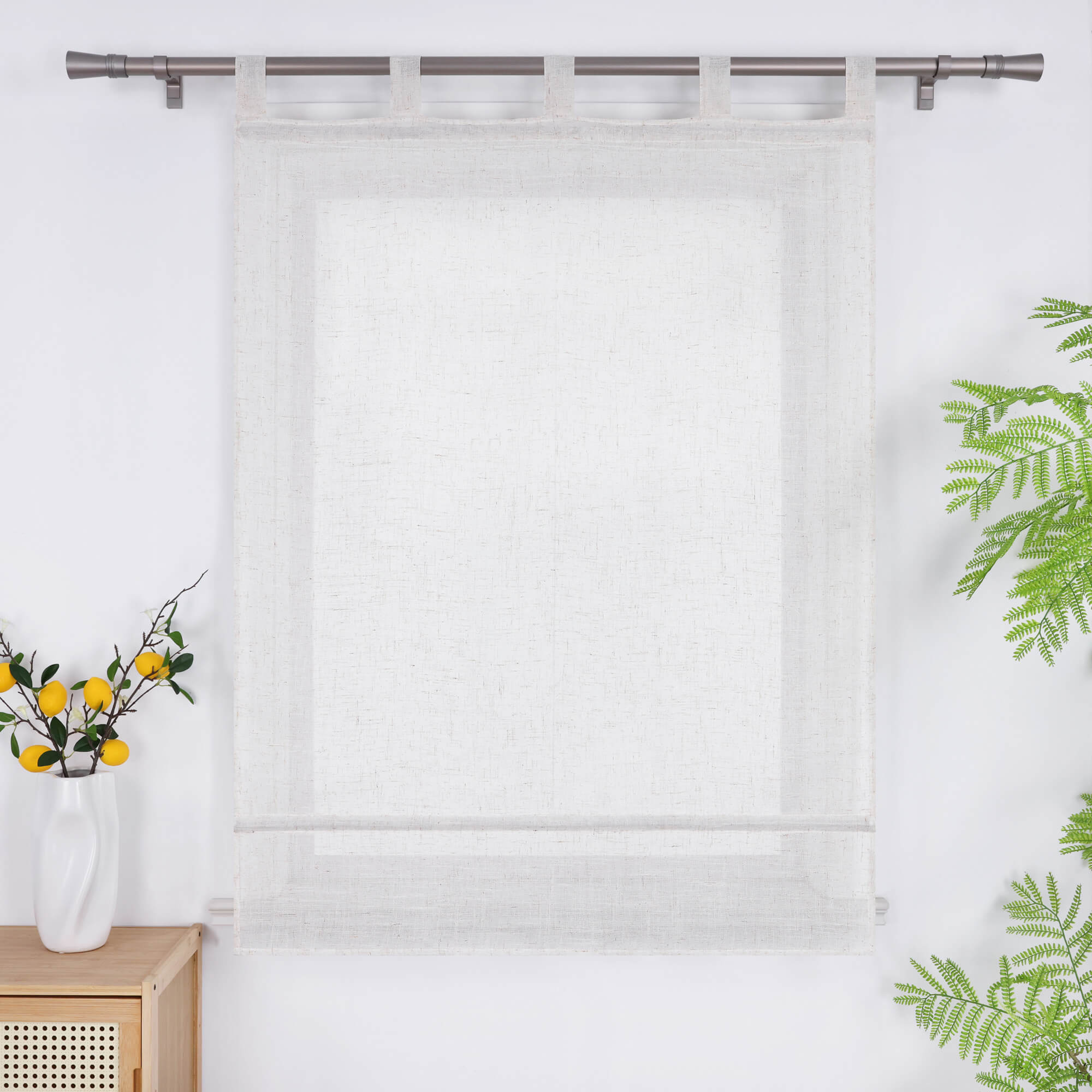 Roman Shade Semi-Sheer Coarse Linen Texture Natural with Tab Tops 1 Piece - sand, W x H 80 x 140cm