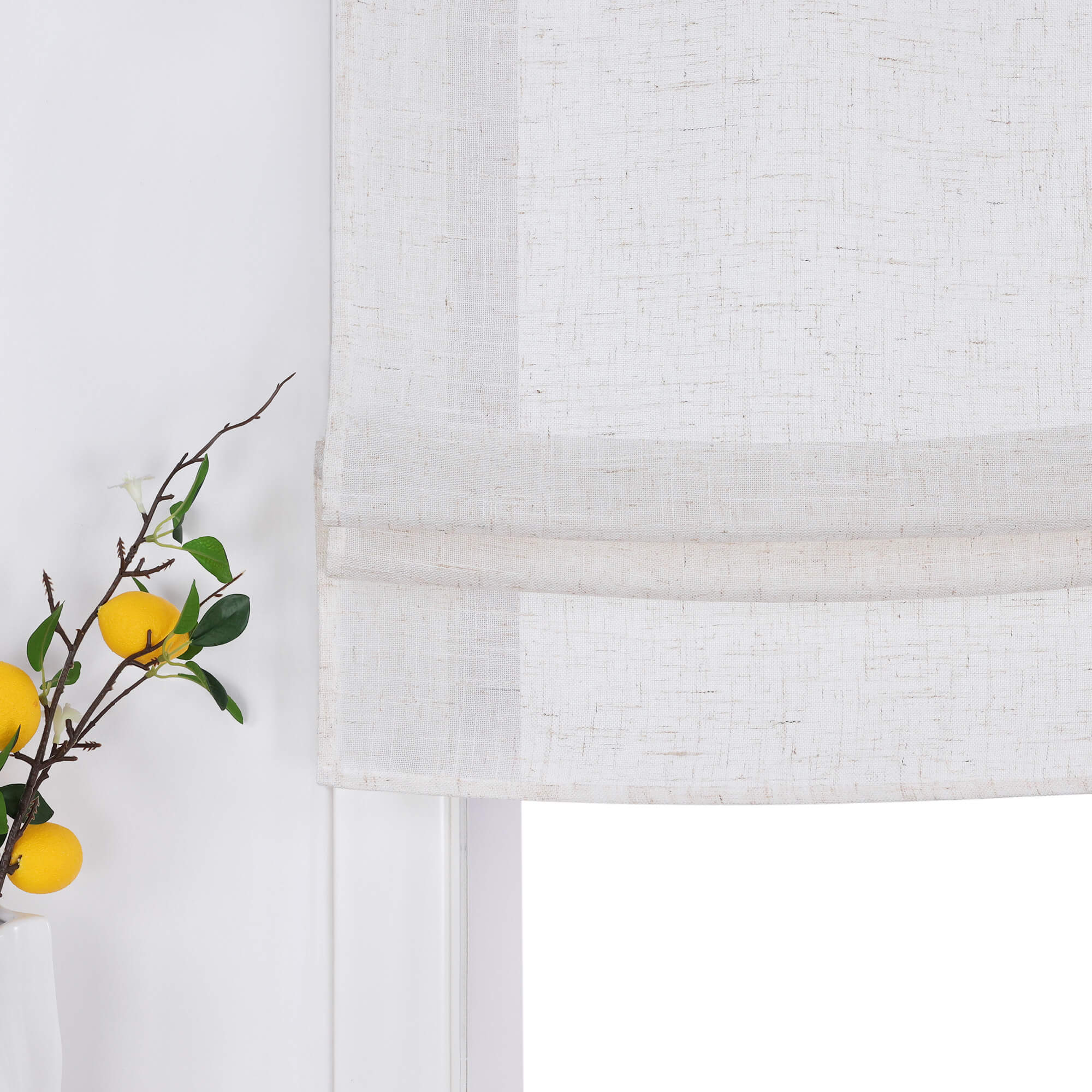 Roman Shade Semi-Sheer Coarse Linen Texture Natural with Tab Tops 1 Piece - sand, W x H 140 x 140cm