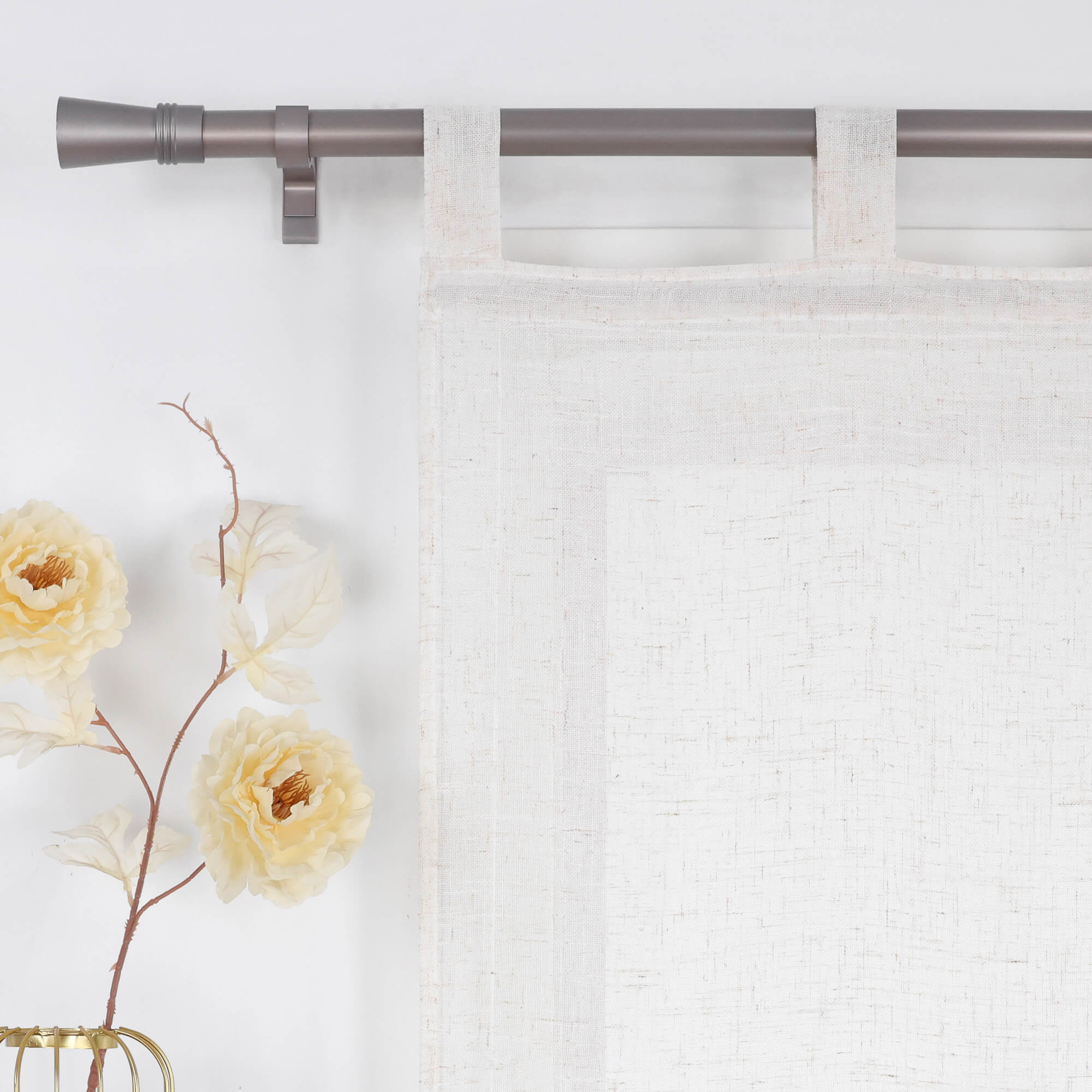 Roman Shade Semi-Sheer Coarse Linen Texture Natural with Tab Tops 1 Piece