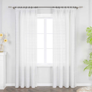 Sheer Curtain with Diamond Embossing with Rings and Curtain Track System 1 Piece - White, W x H 140 x 145cm