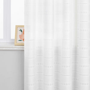 Sheer Curtain with Diamond Embossing with Rings and Curtain Track System 1 Piece - White, W x H 140 x 225cm