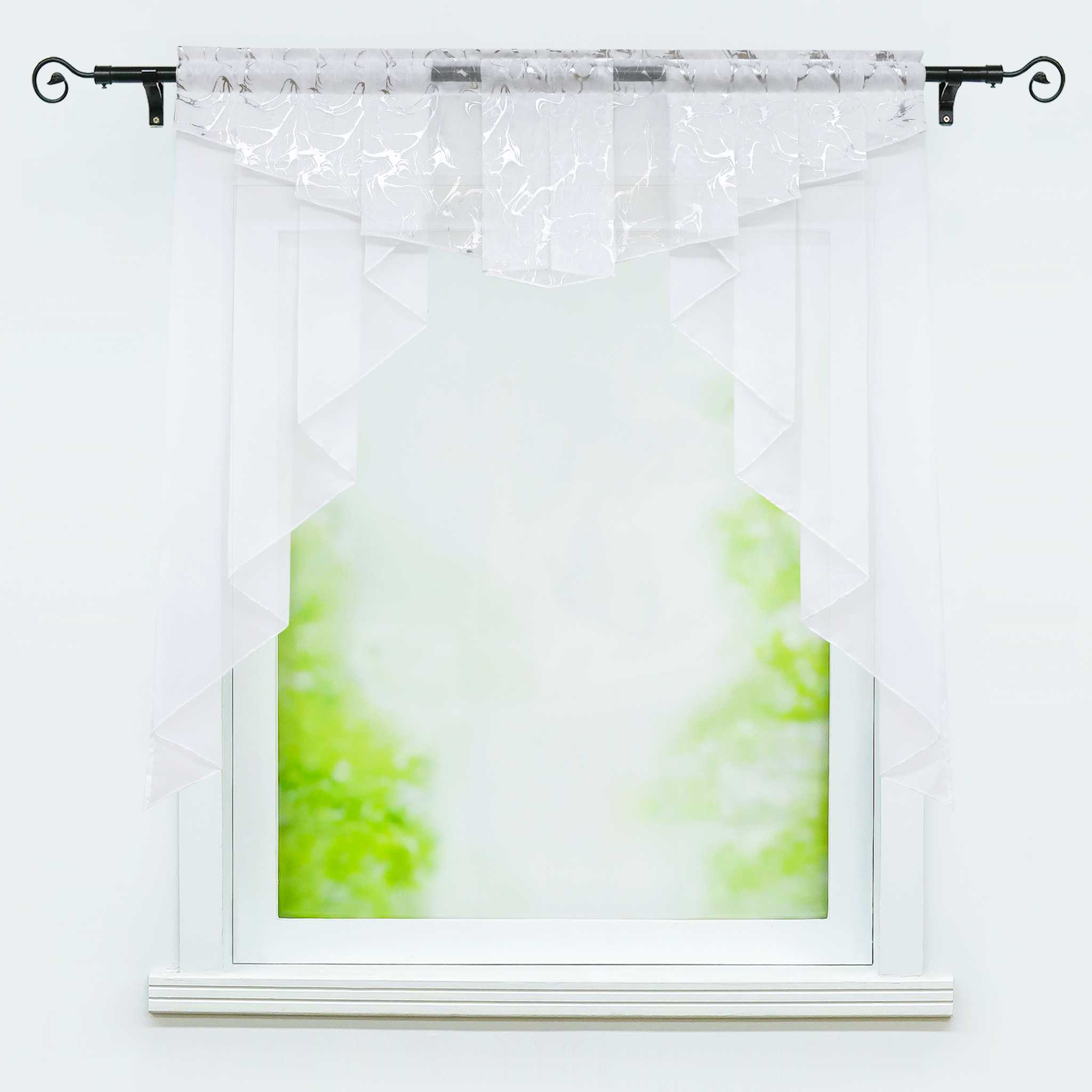 Cafe Curtain Window Valance with Rod Pocket with Marble Pattern - Silver, W x H 80 x 80cm