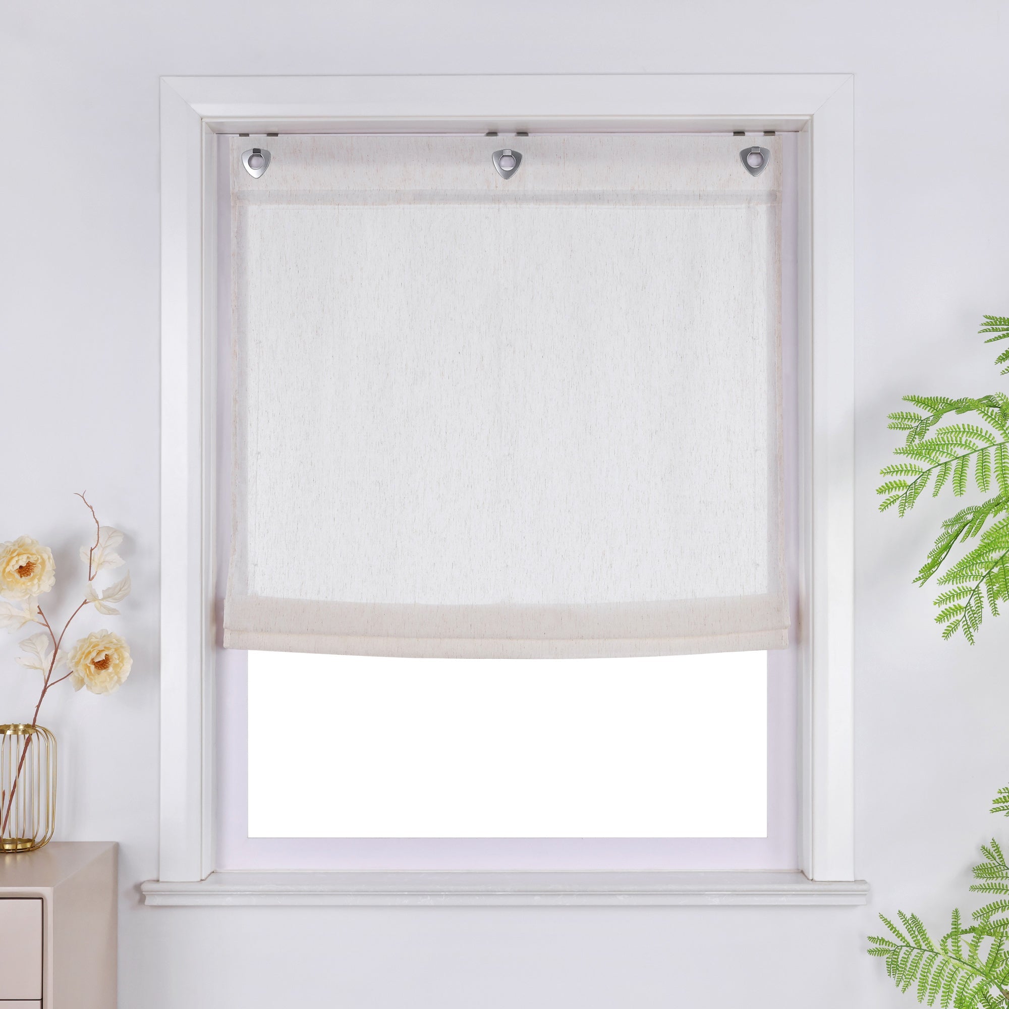 Roman Shade Semi-Sheer with Fine Linen Texture made of Polyester 1 Piece