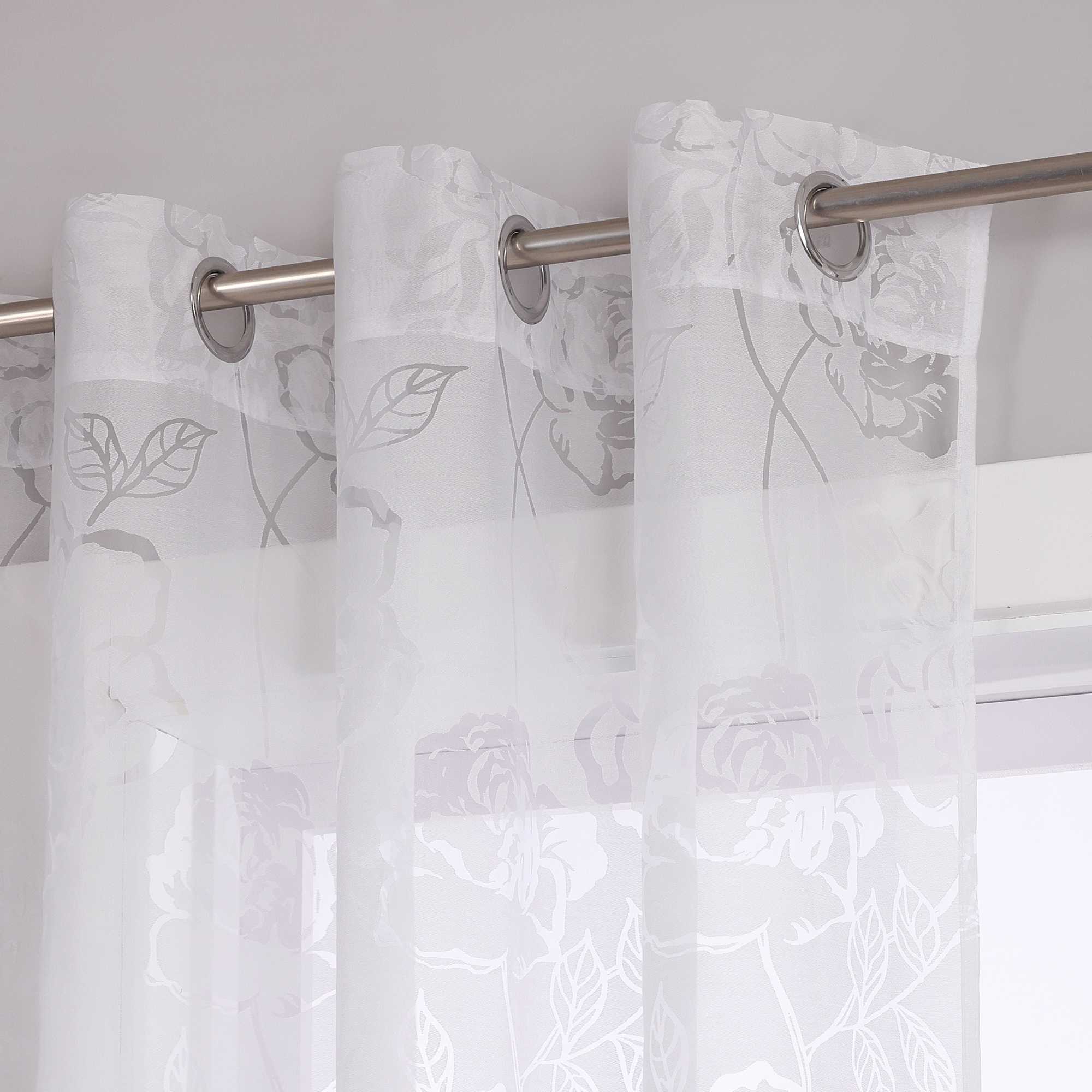 Curtain with Grommets with Rose Pattern Grommet Curtain Panel 1 Piece - White, W x H 140 x 225cm