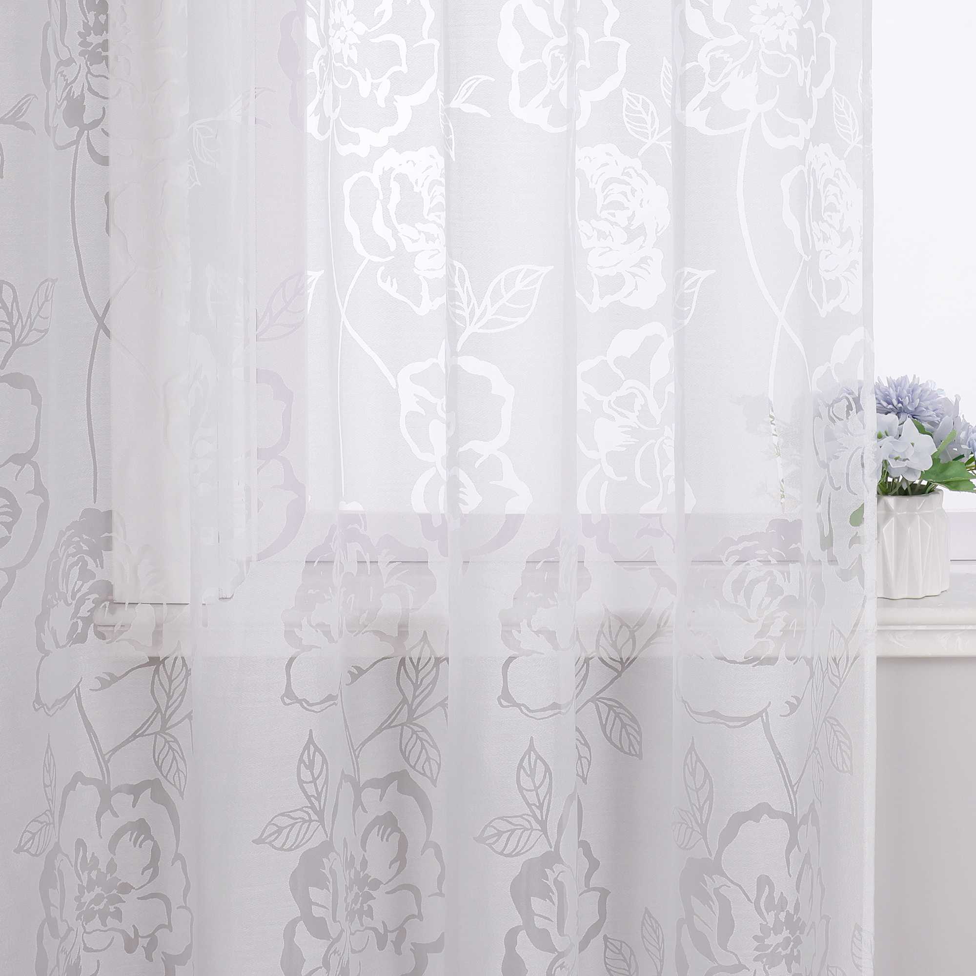 Curtain with Grommets with Rose Pattern Grommet Curtain Panel 1 Piece - White, W x H 140 x 245cm
