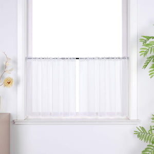 Cafe Curtains Semi-Sheer Natural White Textured Fabric Rod Pocket Set of 2 - White, W x H 120 x 45cm