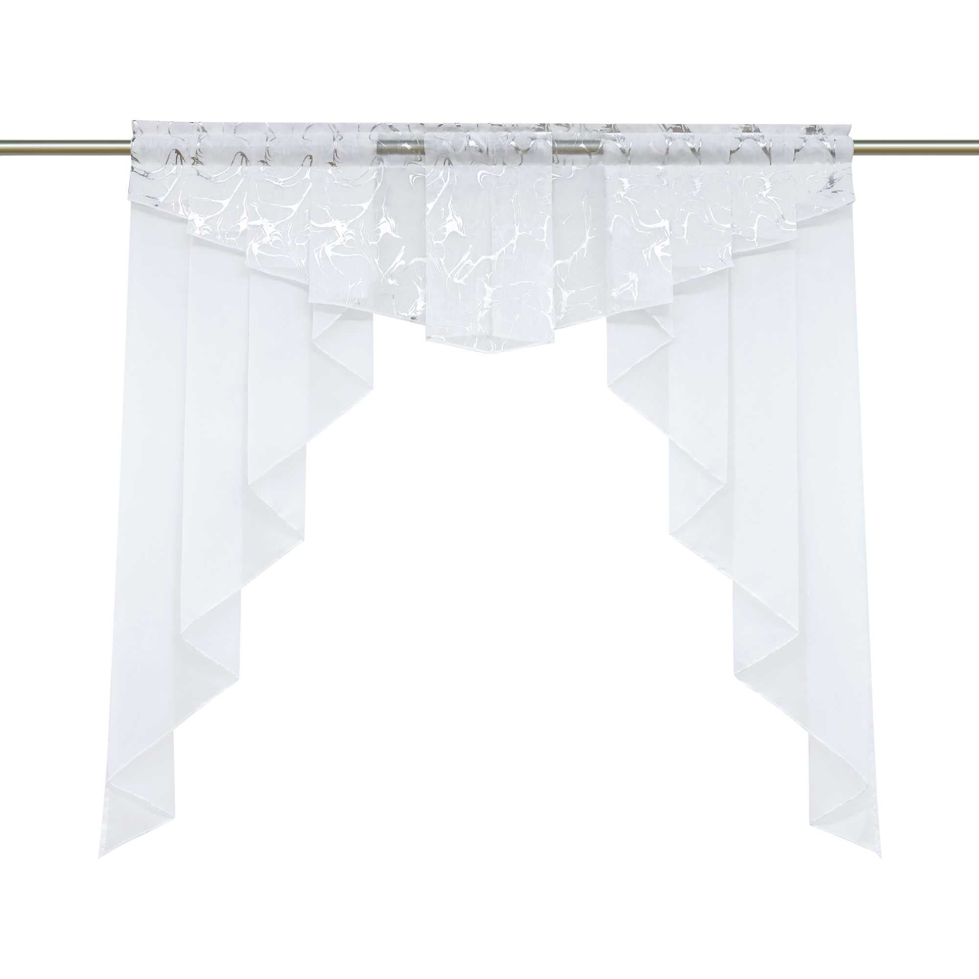 Cafe Curtain Window Valance with Rod Pocket with Marble Pattern - Silver, W x H 100 x 100cm