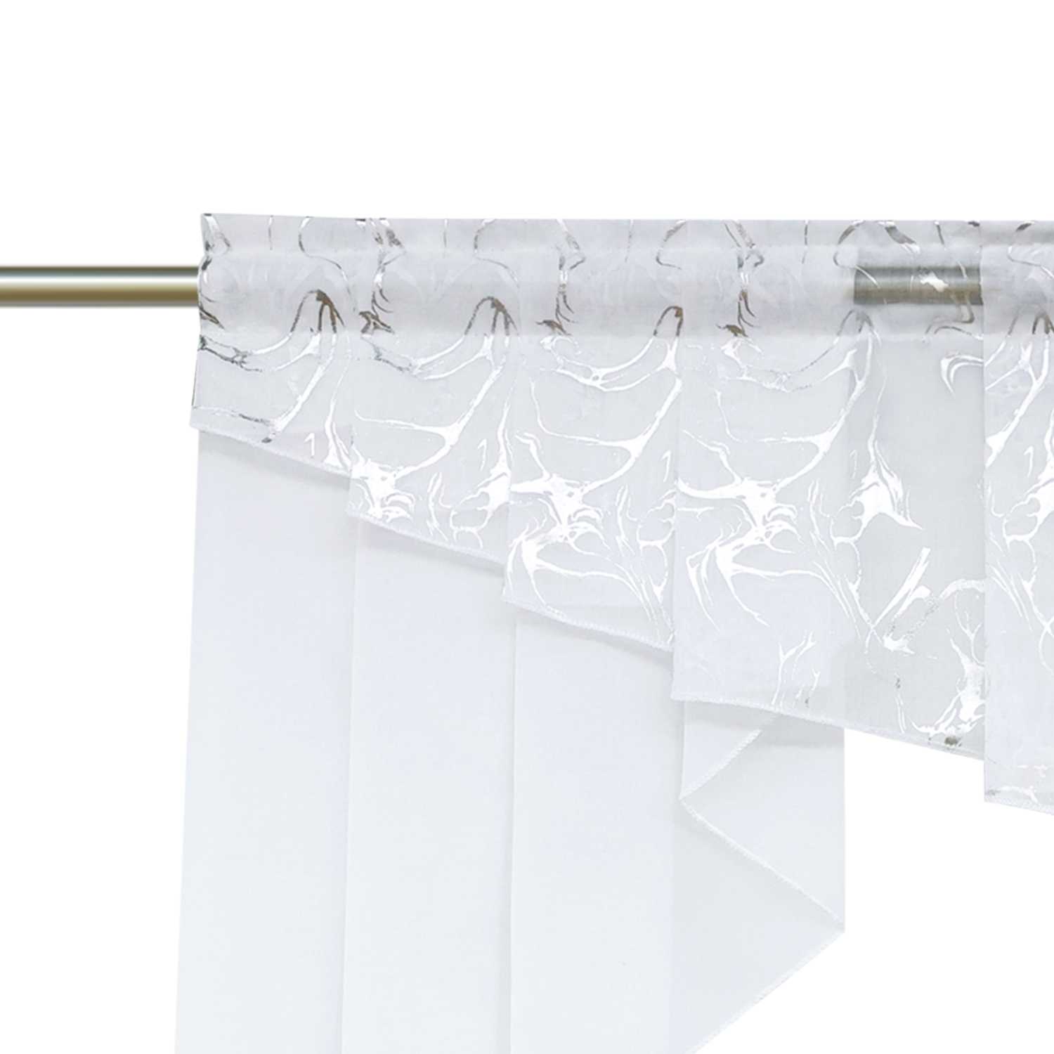 Cafe Curtain Window Valance with Rod Pocket with Marble Pattern - Silver, W x H 120 x 125cm