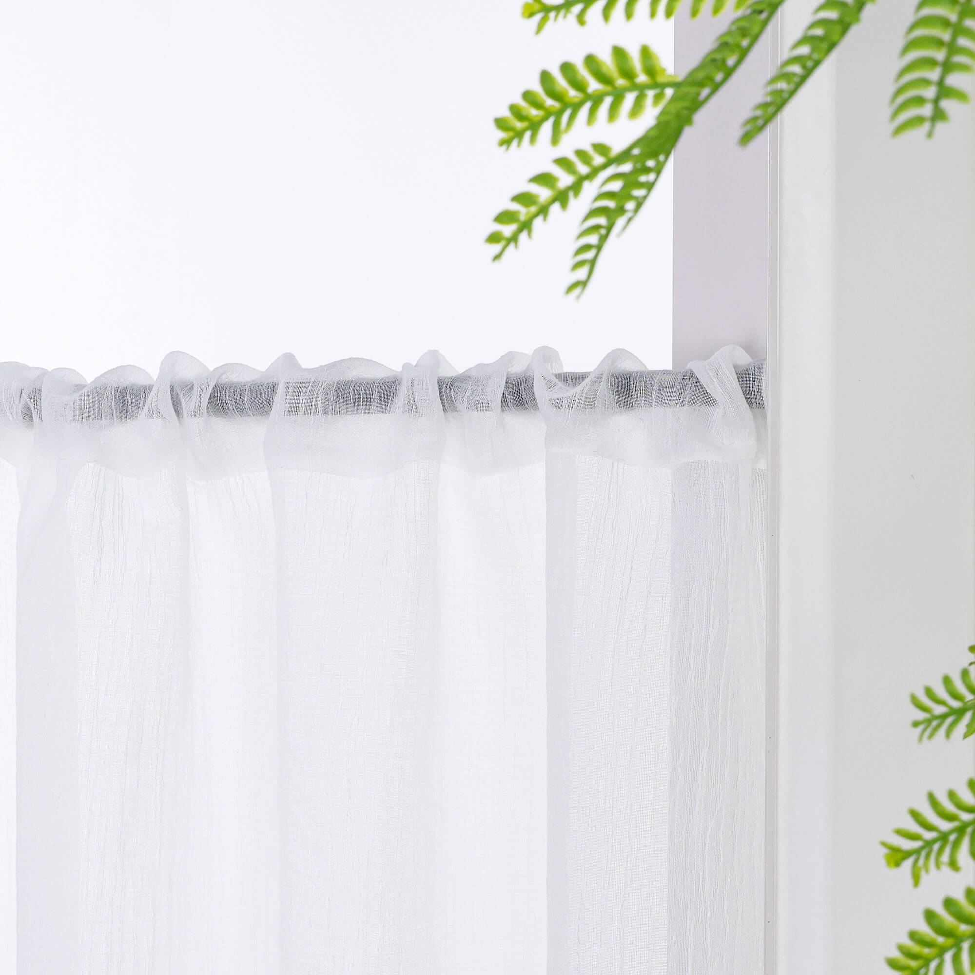 Cafe Curtains Semi-Sheer Natural White Textured Fabric Rod Pocket Set of 2 - White, W x H 65 x 60cm