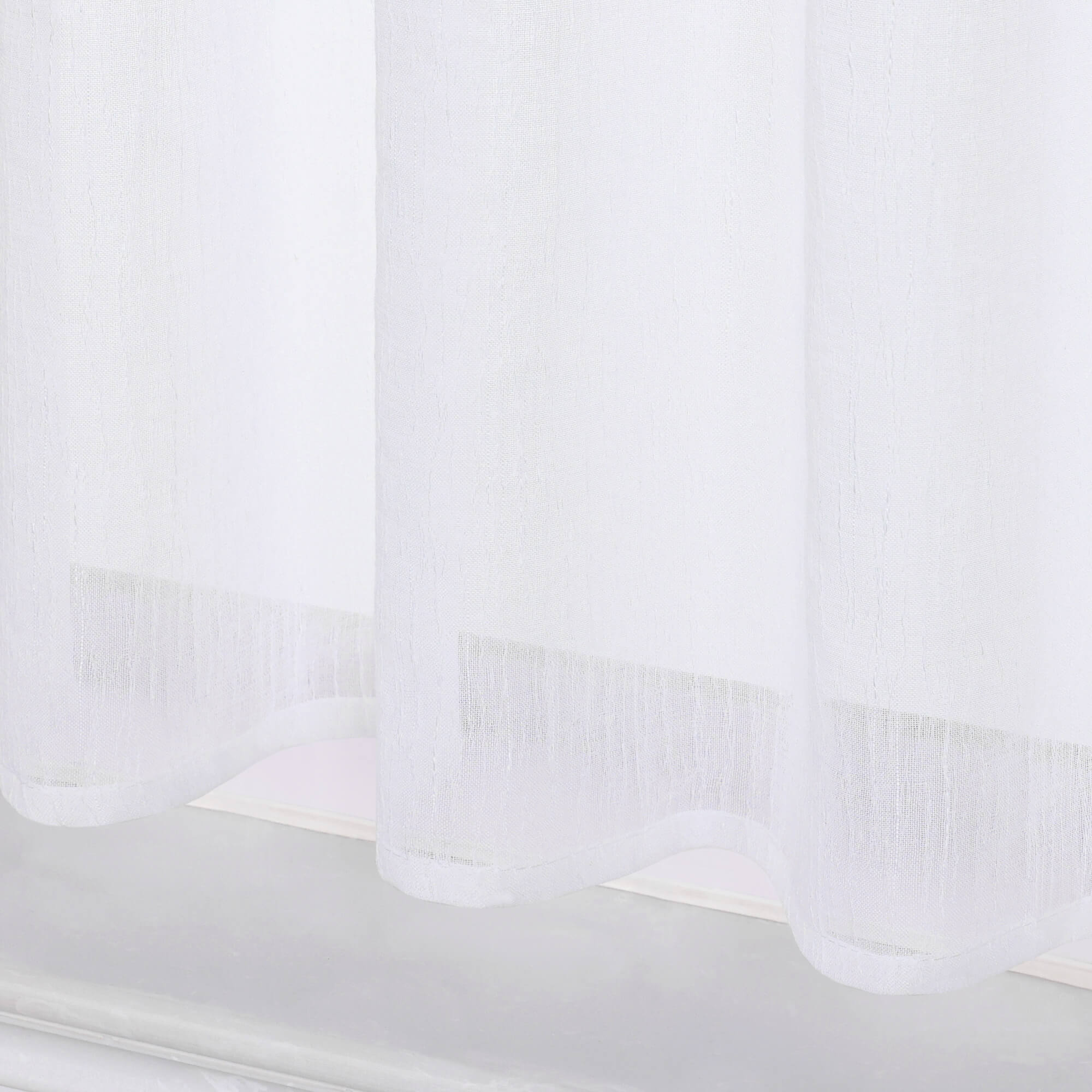 Cafe Curtains Semi-Sheer Natural White Textured Fabric Rod Pocket Set of 2 - White, W x H 90 x 60cm