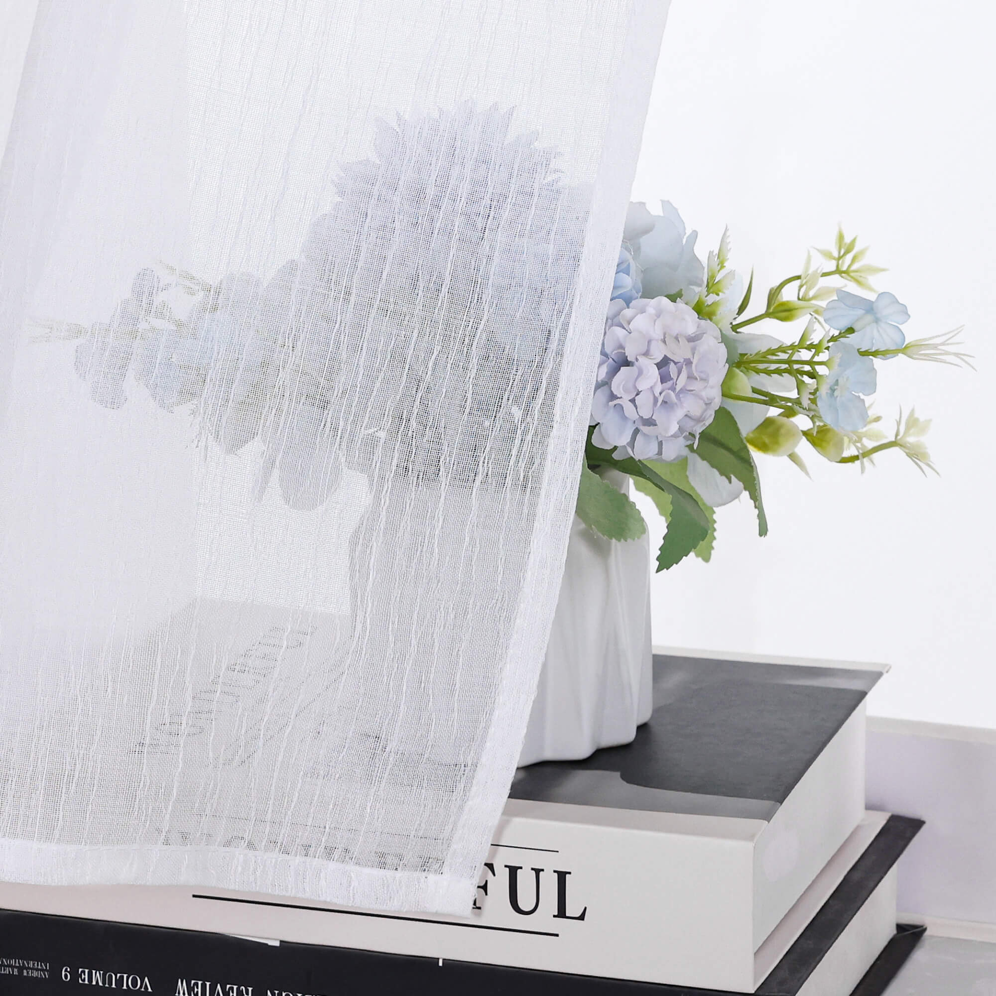 Cafe Curtains Semi-Sheer Natural White Textured Fabric Rod Pocket Set of 2 - White, W x H 65 x 75cm