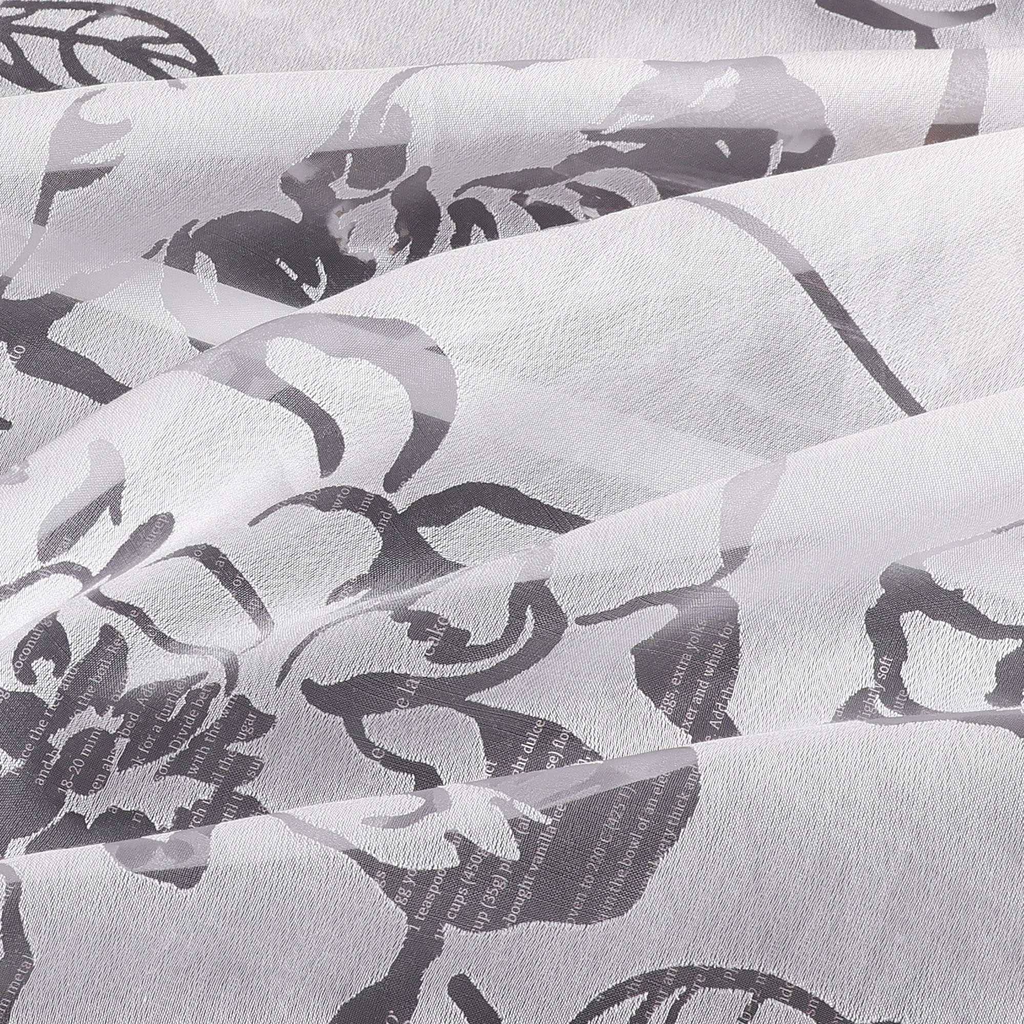 Curtain with Curtain Tape Burnout Fabric with Rose Pattern Sheer White 1 Piece
