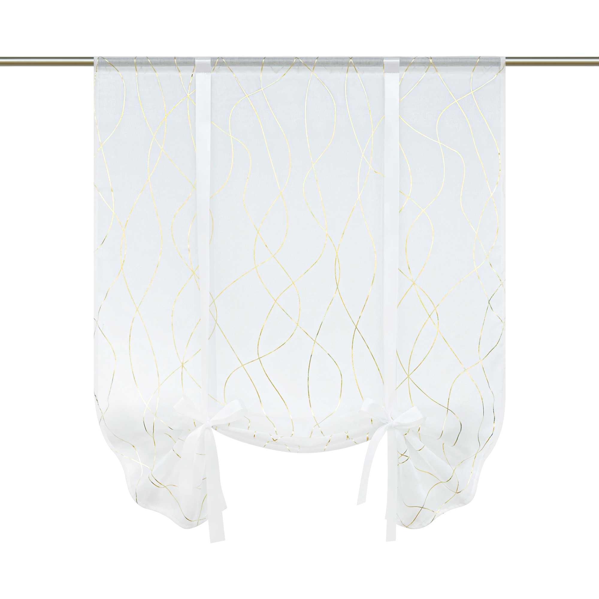 Roman Shade with Wave Stripes with Rod Pocket Satin Ribbon Semi-Sheer - Gold, W x H 120 x 140cm