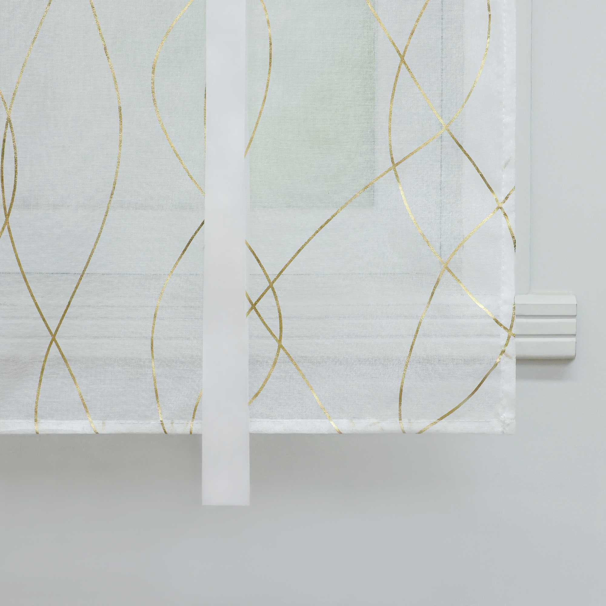 Roman Shade with Wave Stripes with Rod Pocket Satin Ribbon Semi-Sheer - Gold, W x H 140 x 140cm