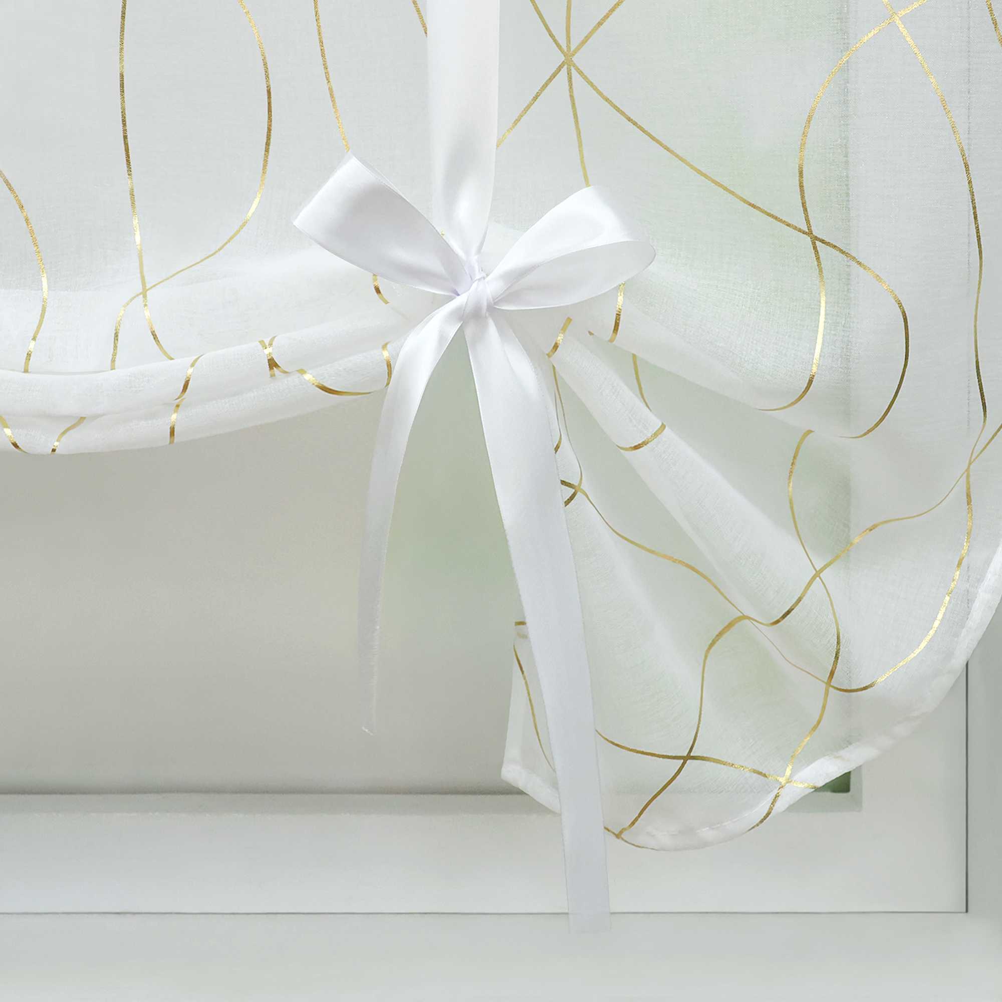 Roman Shade with Wave Stripes with Rod Pocket Satin Ribbon Semi-Sheer