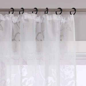 Curtain with Curtain Tape Burnout Fabric with Rose Pattern Sheer White 1 Piece