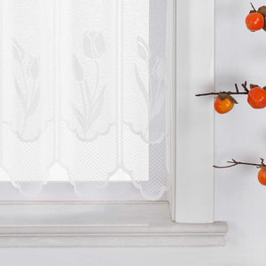 Sheer Cafe Curtain with Tulip Pattern