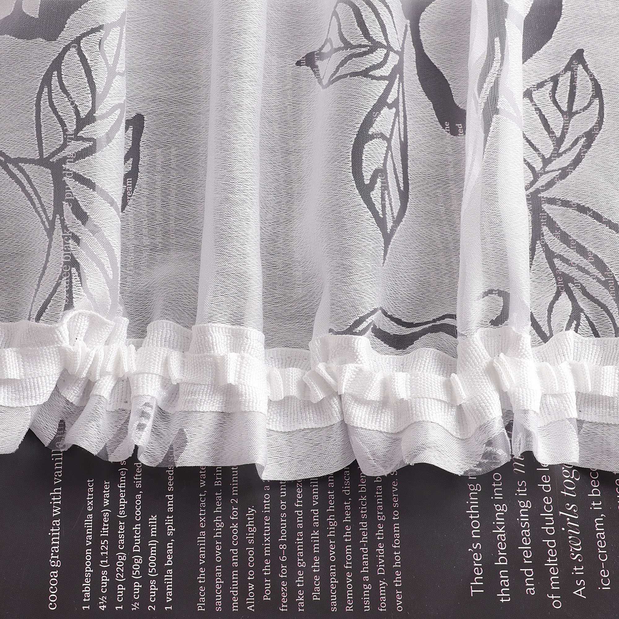 Curtain with Curtain Tape Burnout Fabric with Rose Pattern Sheer White 1 Piece