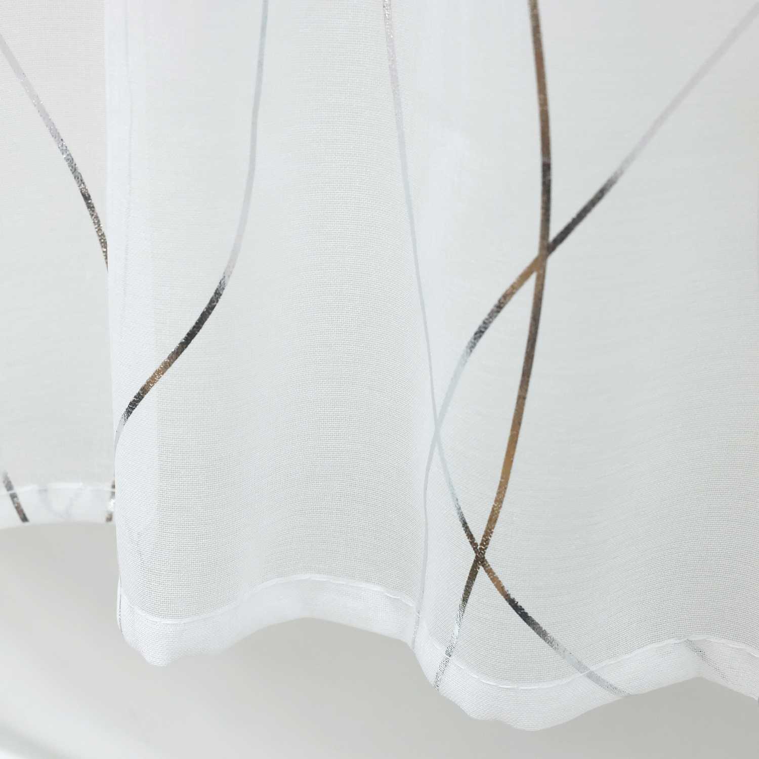 Cafe Curtain with Rod Pocket Country Style Wave Stripes - Silver, H x W 45 x 140cm