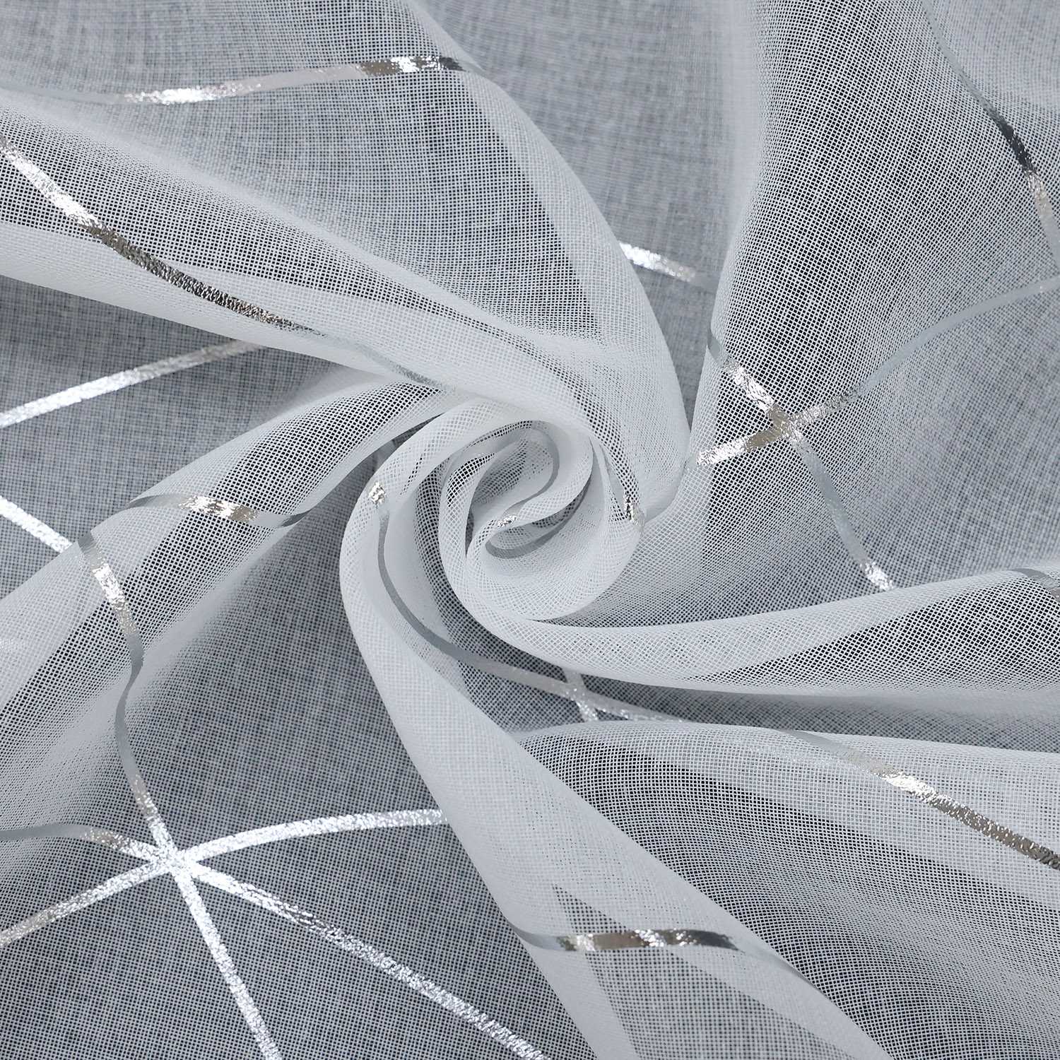 Cafe Curtain with Rod Pocket Country Style Wave Stripes - Silver, H x W 60 x 140cm