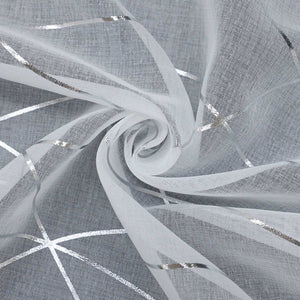 Cafe Curtain with Rod Pocket Country Style Wave Stripes - Silver, H x W 60 x 140cm