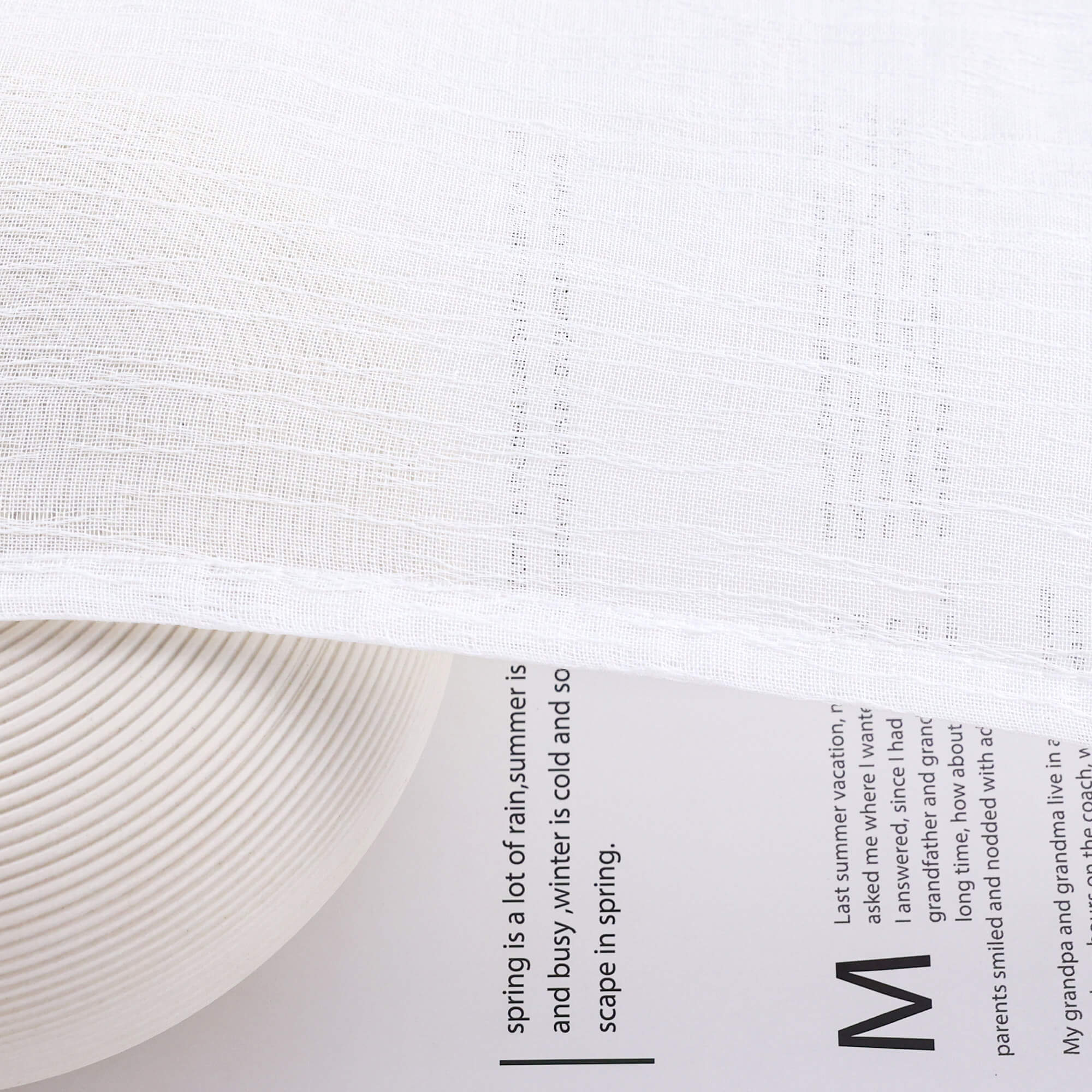 Cafe Curtains Semi-Sheer Natural White Textured Fabric Rod Pocket Set of 2 - White, W x H 90 x 90cm