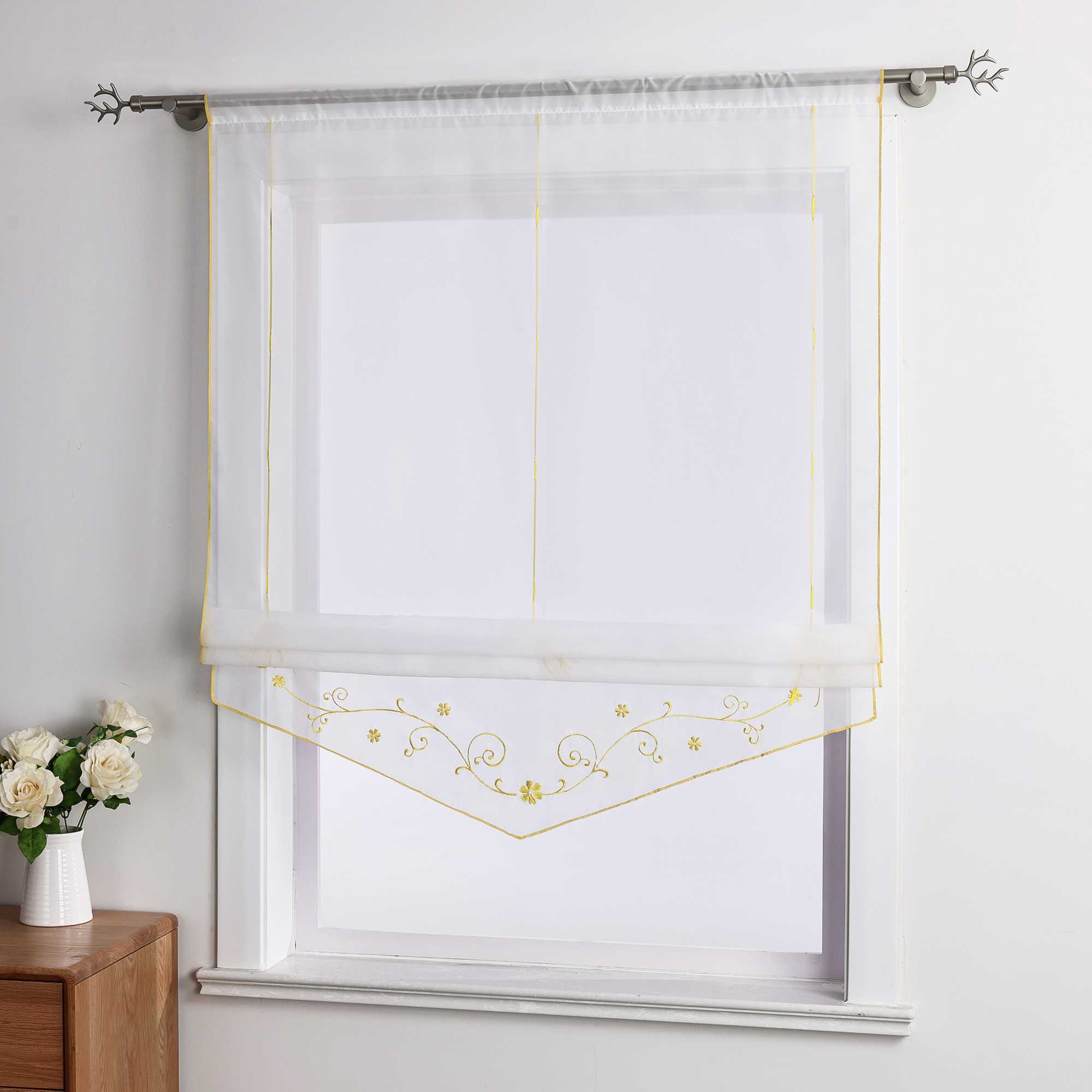 Roman Shade with Floral Pattern Modern Sheer 1 Piece - Red, W x H 60 x 140cm