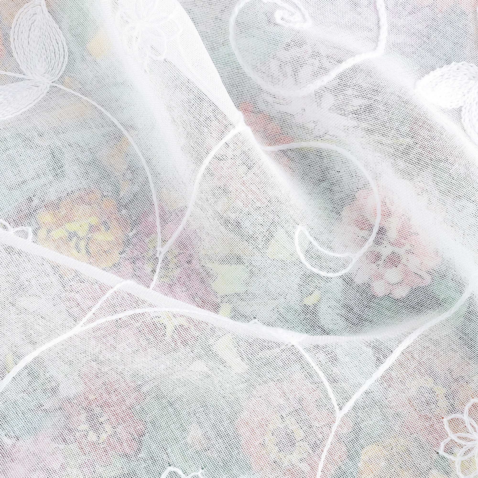 Cafe Curtain with Bows & Sheer Leaf Pattern - White, W x H 140 x 80cm