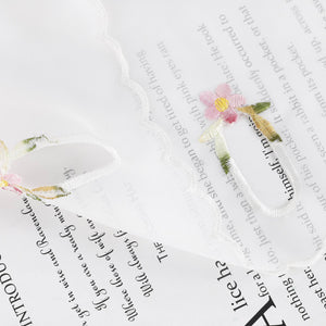 Cafe Curtain with Embroidered Flowers and Leaves - Sheer, H x W 90 x 150cm